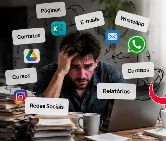 Profissional sobrecarregado com tarefas manuais